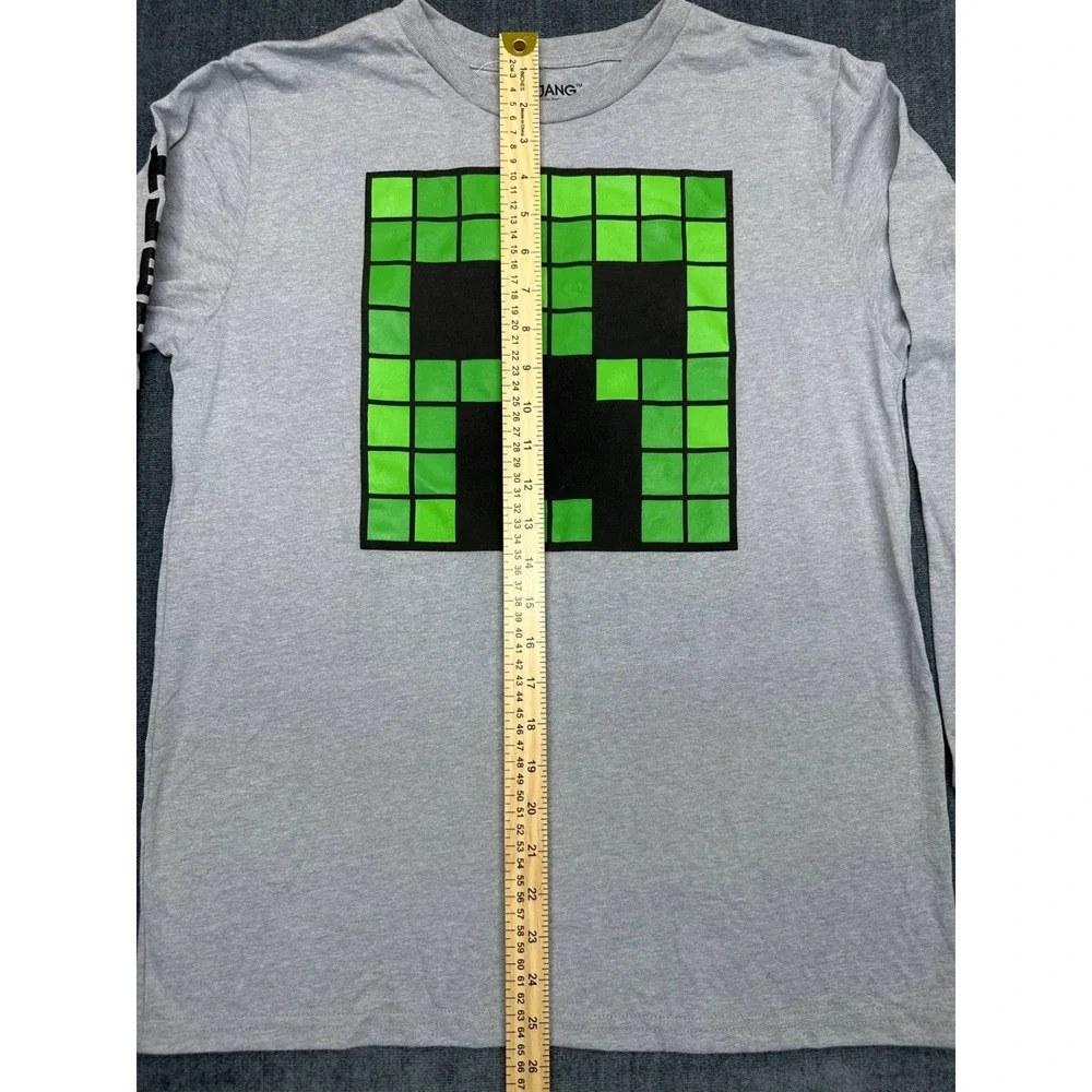 Minecraft Boys XL 18/20‎ Gray Long Sleeve Creeper Graphic Tee Shirt Mojang NWT